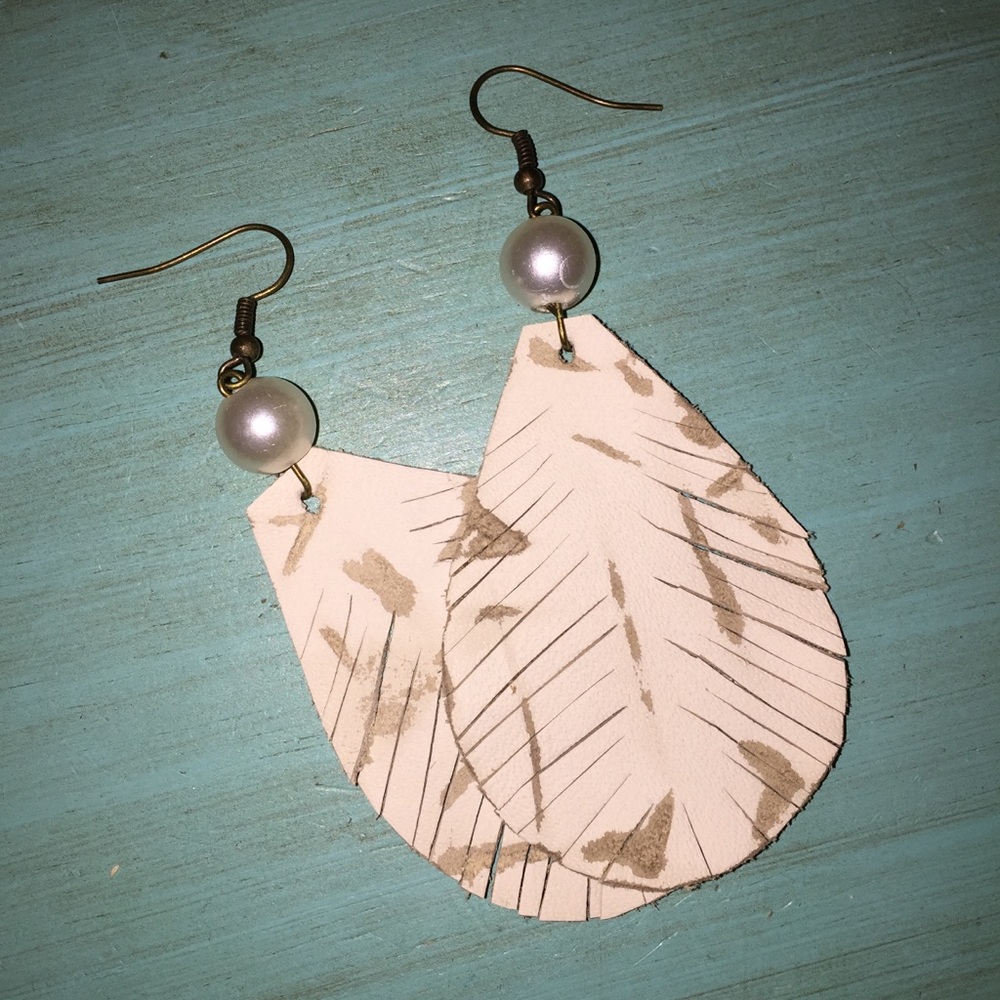 Boujee Cowgirl Leather Dangle Earrings White